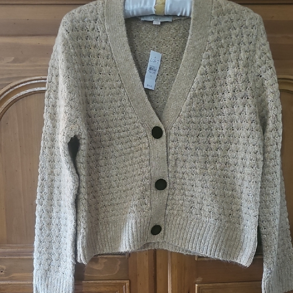 NWT LOFT Textured Knit Cardigan in Beige
